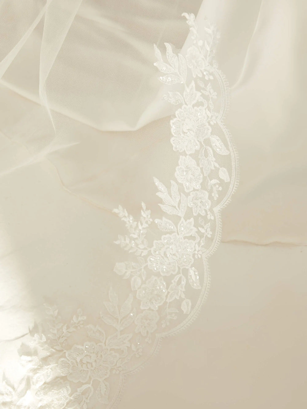 VOILE DE MARIÉE S421 EN TULLE IVOIRE 280 CM AVEC DENTELLE Bianco Evento