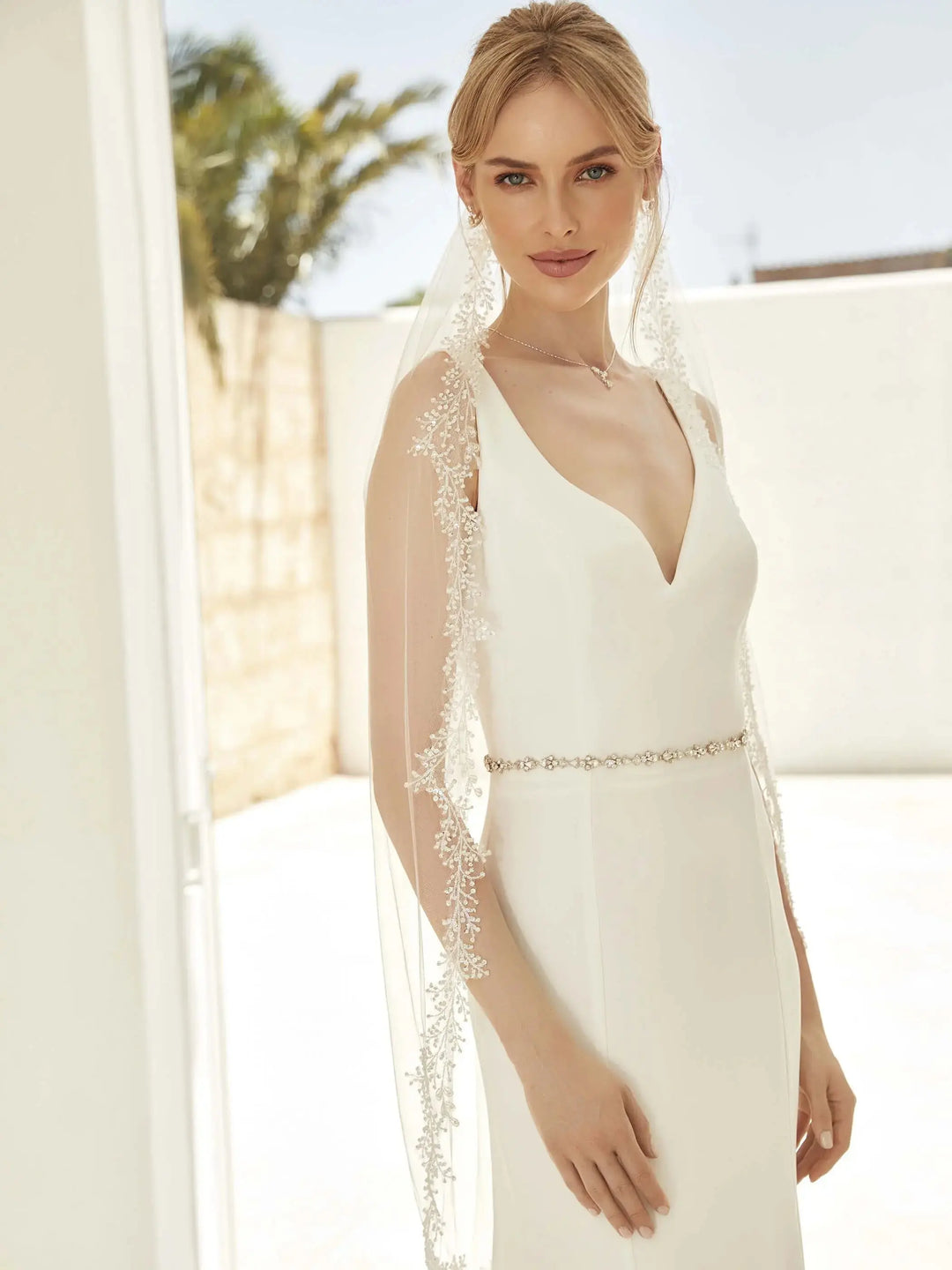 VOILE DE MARIÉE S441 EN TULLE IVOIRE AVEC DENTELLE – 110 CM Bianco Evento