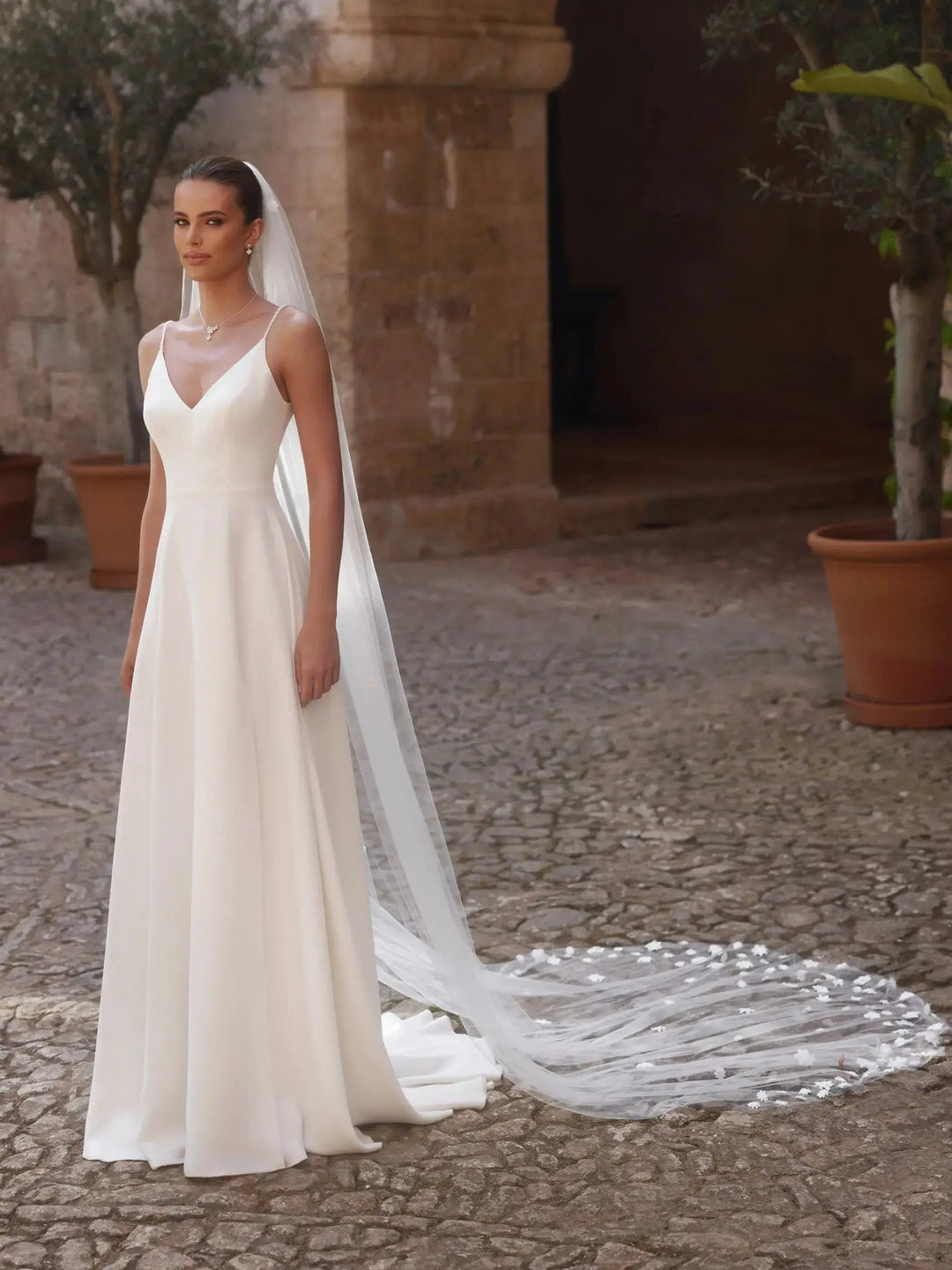 VOILE DE MARIÉE S501 EN TULLE IVOIRE 250 CM AVEC FLEURS 3D Bianco Evento