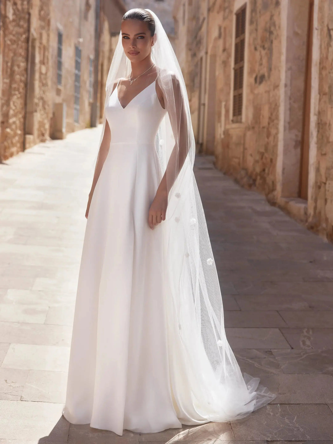 VOILE DE MARIÉE S518 EN TULLE IVOIRE 250 CM AVEC FLEURS 3D Bianco Evento