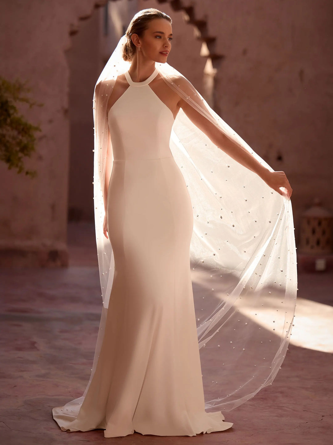 VOILE DE MARIÉE S544 EN TULLE IVOIRE 200 CM AVEC PERLES Bianco Evento