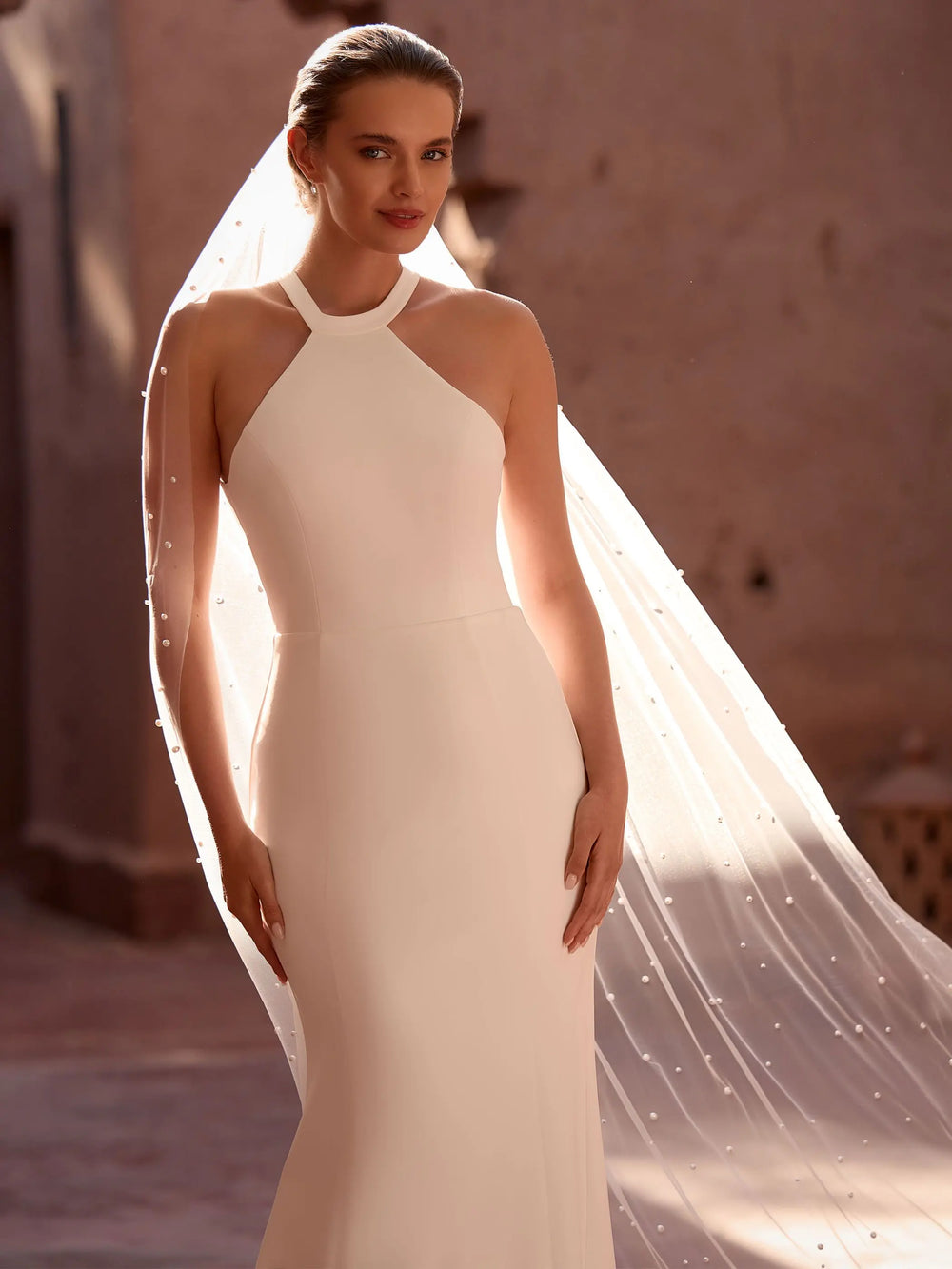 VOILE DE MARIÉE S544 EN TULLE IVOIRE 200 CM AVEC PERLES Bianco Evento