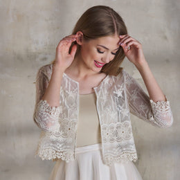 Veste de mariée Ginger BK83 – dentelle de coton – bohème beige