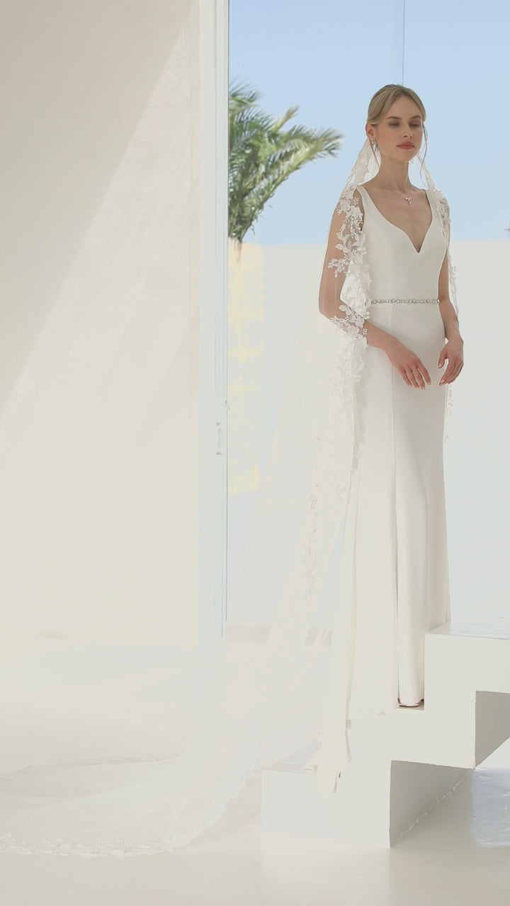 VOILE DE MARIÉE LONG EN TULLE DIAMOND AVEC BORDURE EN DENTELLE S422