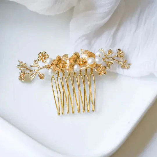 Peigne cheveux mariée perles naturelles et plaqué or 24k Mas accessoires- Atelier L 