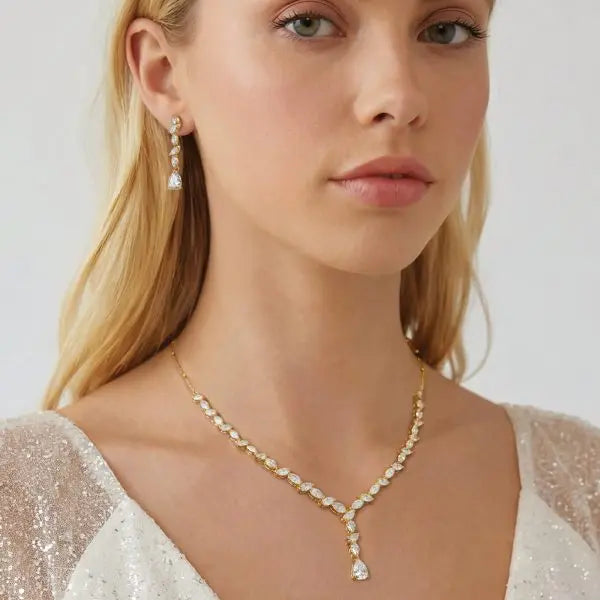 PARURE BIJOUX MARIÉE CRISTAUX MARQUISE RHODIUM – ANDORRA Ivory and co