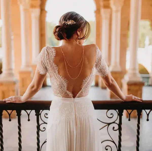 Colliers de dos de mariée pour robes au dos nu, perles et cristaux - Mas Accessoires