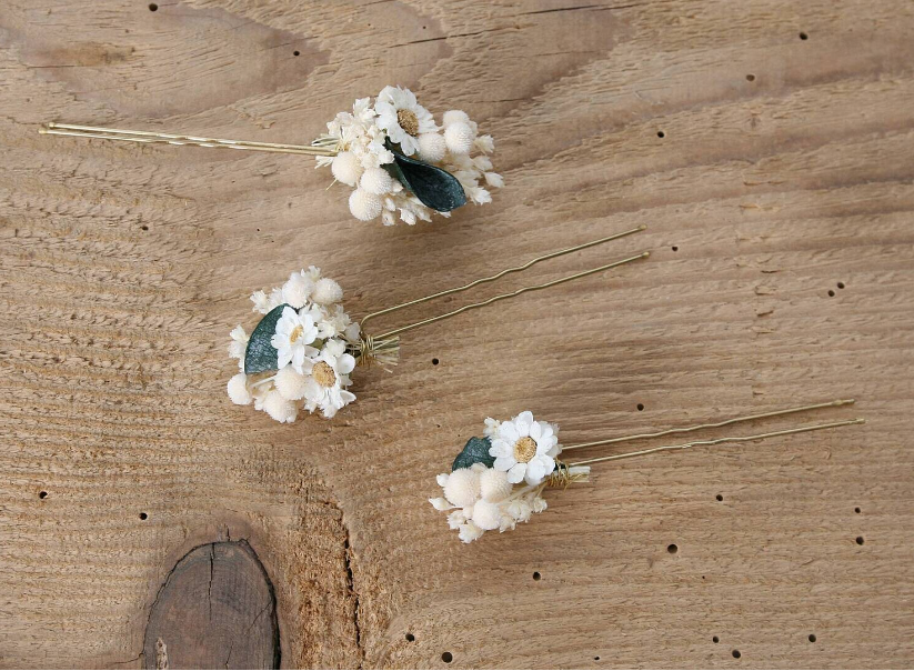 ÉPINGLES CHEVEUX MARIÉES FLEURS SÉCHÉES ET STABILISÉES - Mas Accessoires