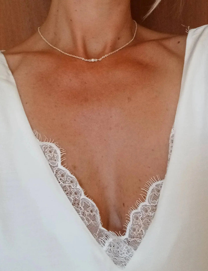 Collier De Dos Perlée- Bijou De Dos Argenté Et Blanc, Chic E: Argenté / Nacré Ivoire / Acier L'atelier du 6