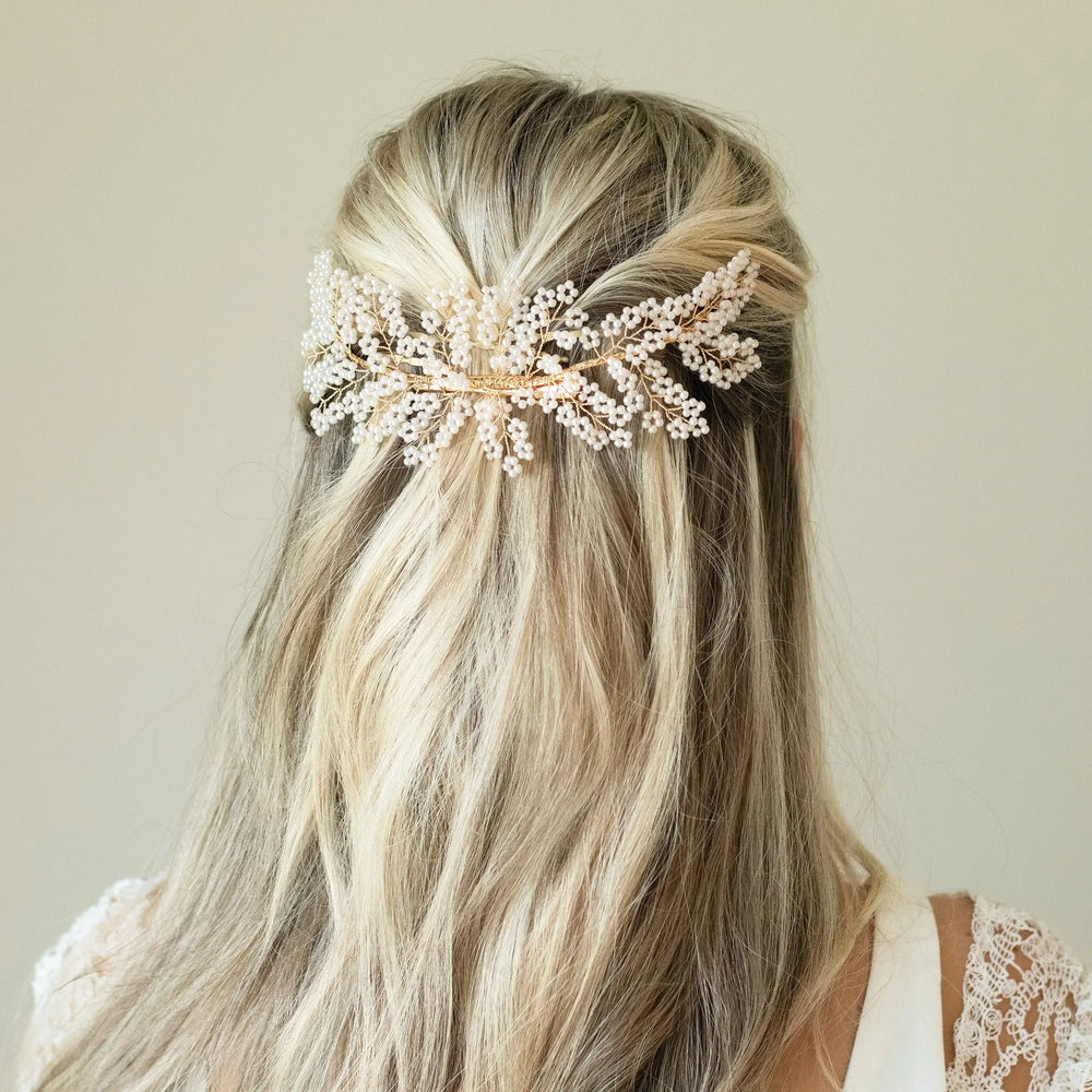 BARETTE CLIP CHEVEUX BOHO PERLES ET DORÉE Ivory and co