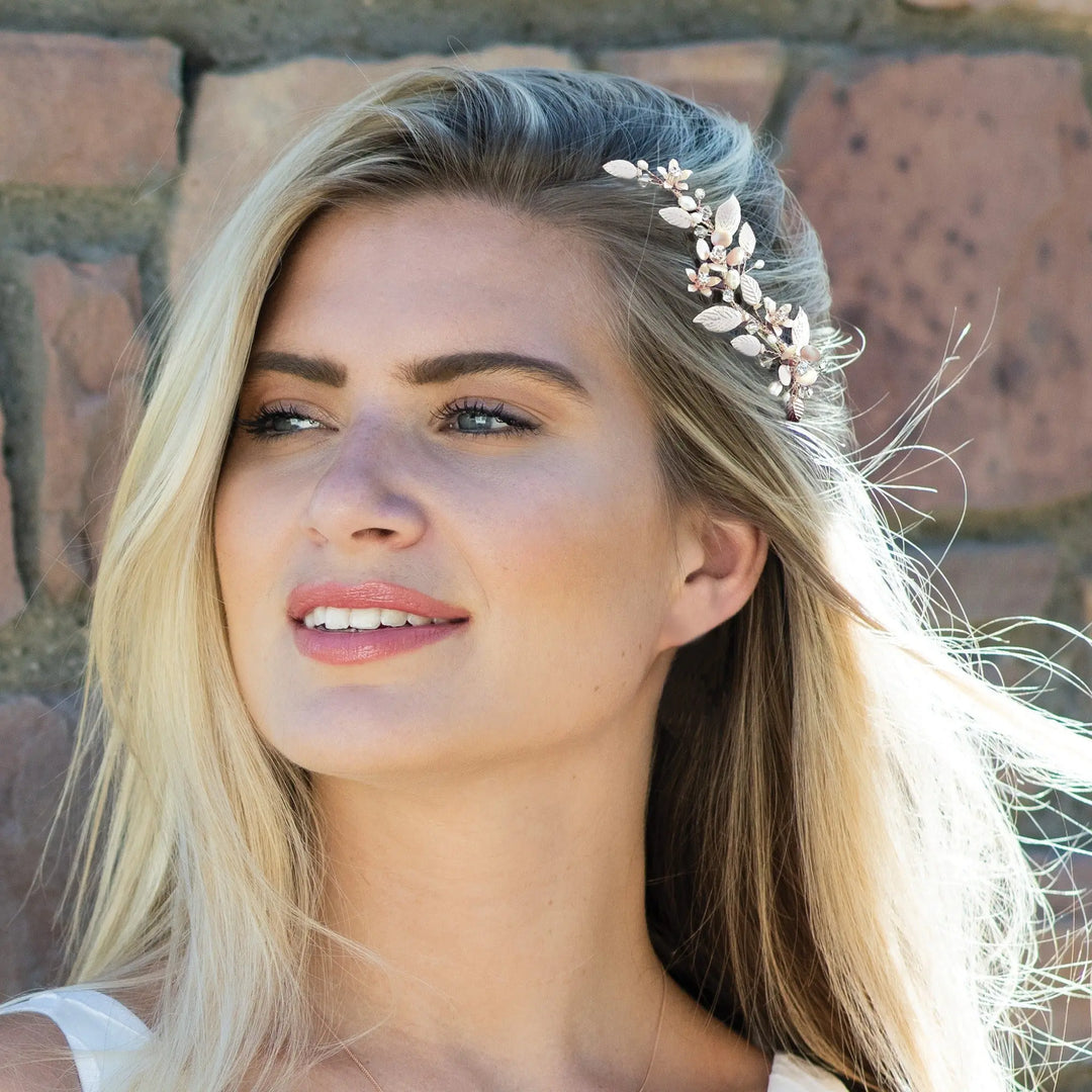 BARRETTE CHEVEUX MARIEE FLEUR CRISTAUX PERLES POPPY IVORY AND CO