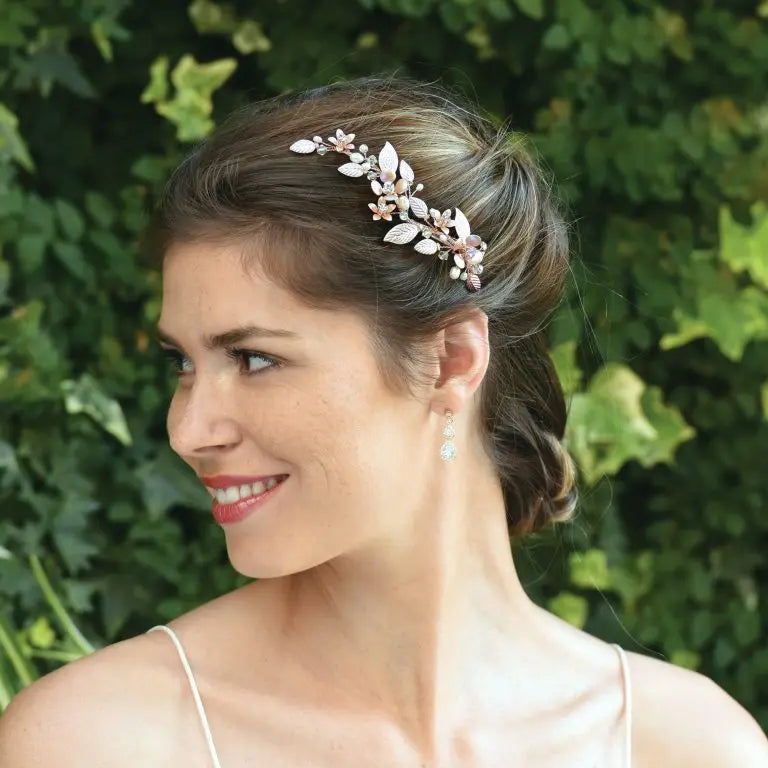 BARRETTE CHEVEUX MARIEE FLEUR CRISTAUX PERLES POPPY IVORY AND CO