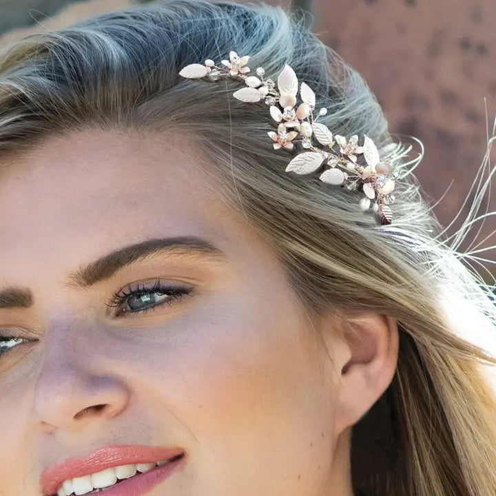 BARRETTE CHEVEUX MARIEE FLEUR CRISTAUX PERLES POPPY IVORY AND CO