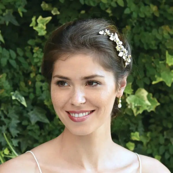 BARRETTE CHEVEUX MARIEE FLEUR CRISTAUX PERLES POPPY IVORY AND CO