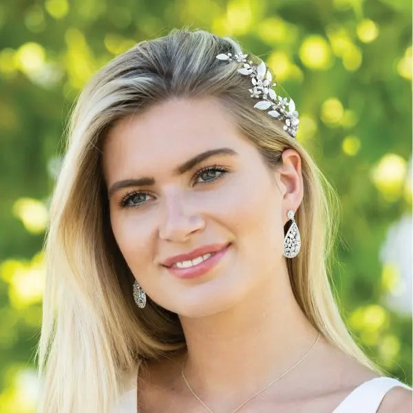 BARRETTE CHEVEUX MARIEE FLEUR CRISTAUX PERLES POPPY IVORY AND CO