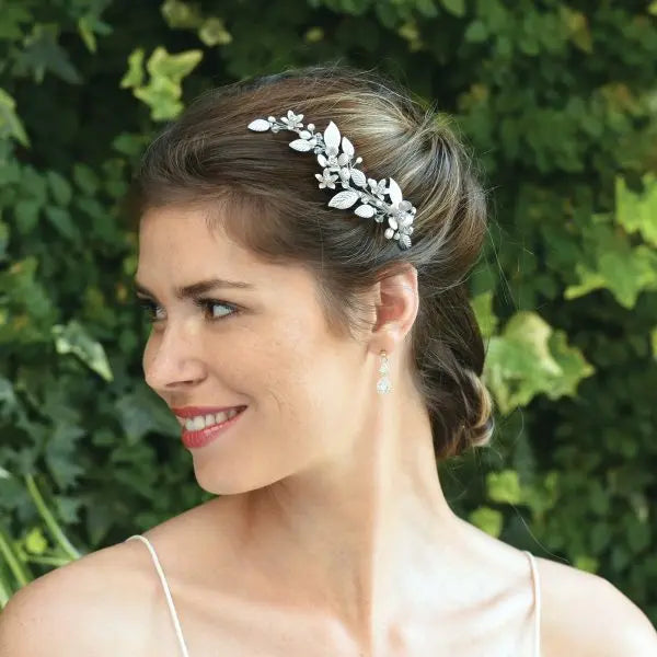 BARRETTE CHEVEUX MARIEE FLEUR CRISTAUX PERLES POPPY IVORY AND CO