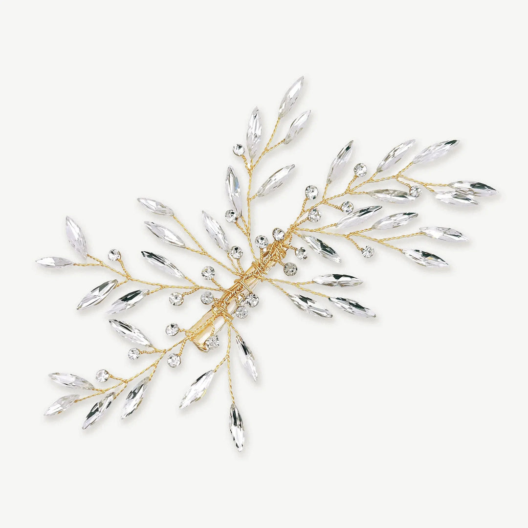 BARRETTE MARIAGE CRISTAUX FEUILLAGE – EVELINA IVORY AND CO