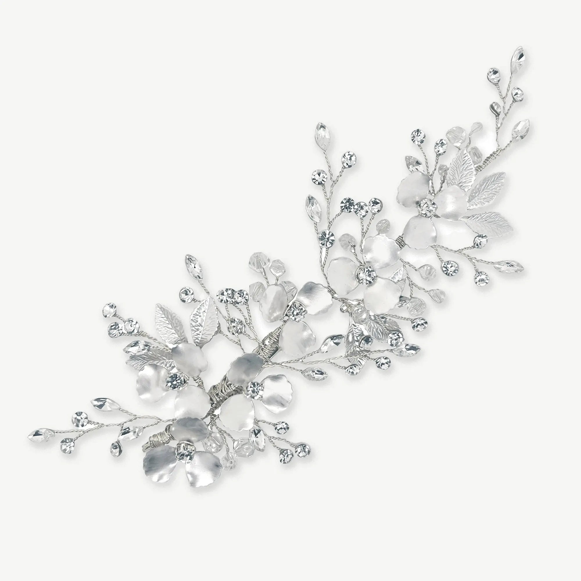 Barrette à Cheveux Argentée Avec Cristaux Gris Et Ambre – Motif Floral, Neuve Sous Blister