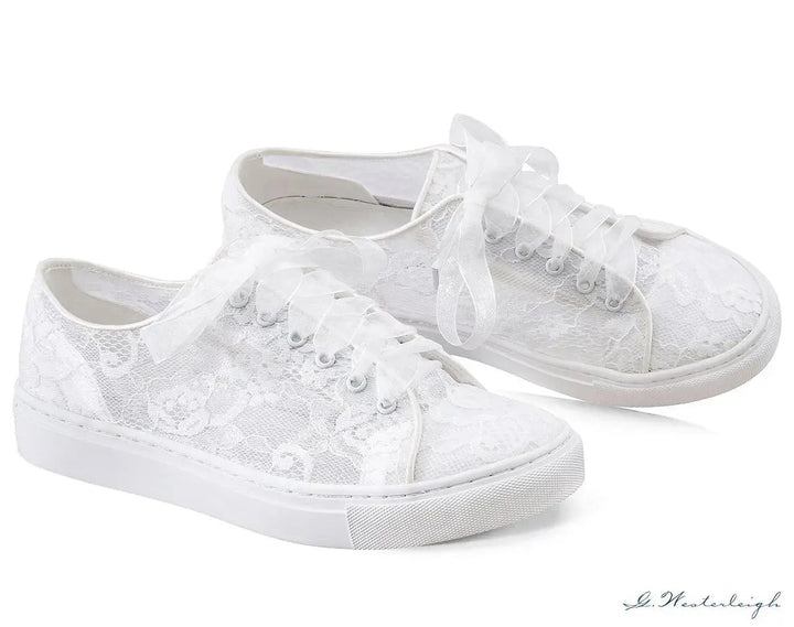 BASKETS DE MARIÉE NADINE – DENTELLE IVOIRE TRANSPARENTE ET LACETS ORGANZA OU SATIN G.Westerleigh