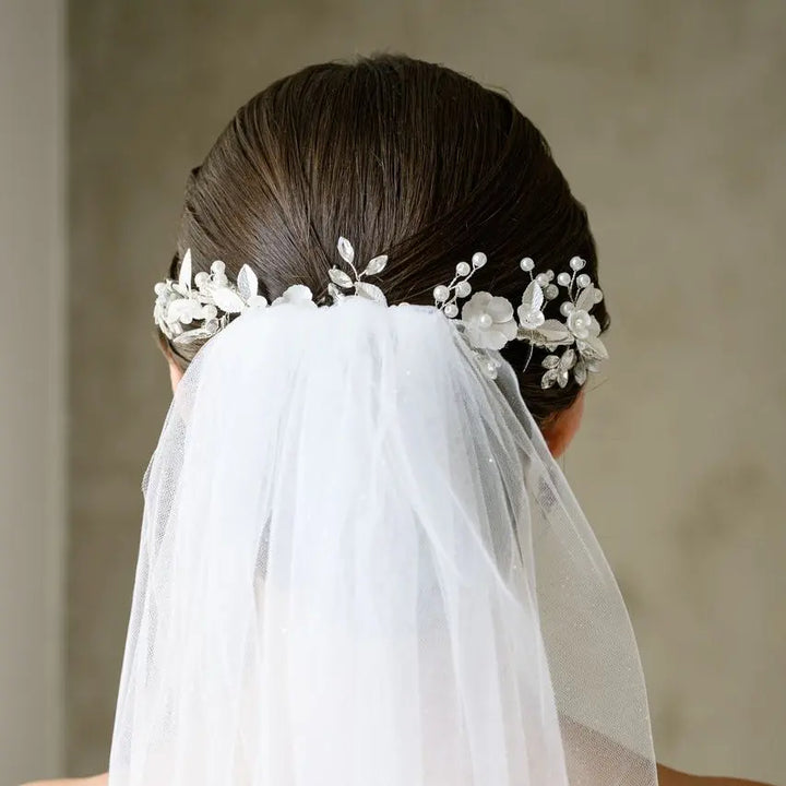 BIJOU DE CHEVEUX DE MARIÉE CRISTAUX, PERLES & FLEURS ARGENTÉ | HB1112 G.Westerleigh