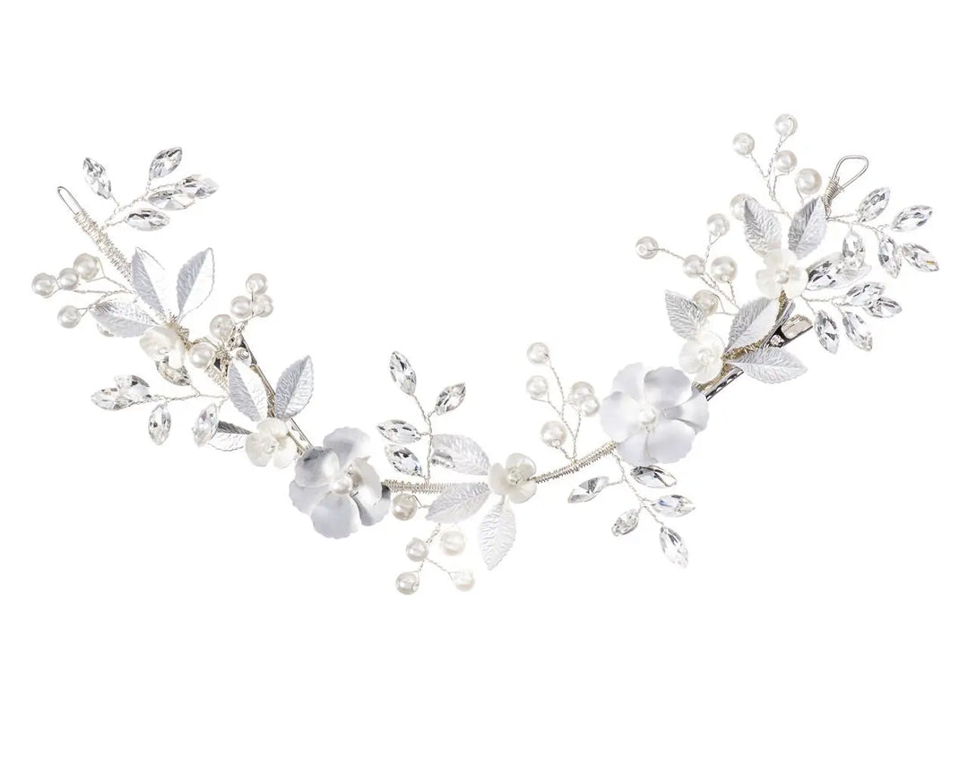 BIJOU DE CHEVEUX DE MARIÉE CRISTAUX, PERLES & FLEURS ARGENTÉ | HB1112 G.Westerleigh