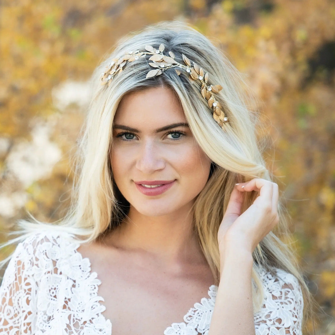 BIJOU DE CHEVEUX JUPITER – LIANE DE CRISTAUX ET FEUILLES Ivory and co