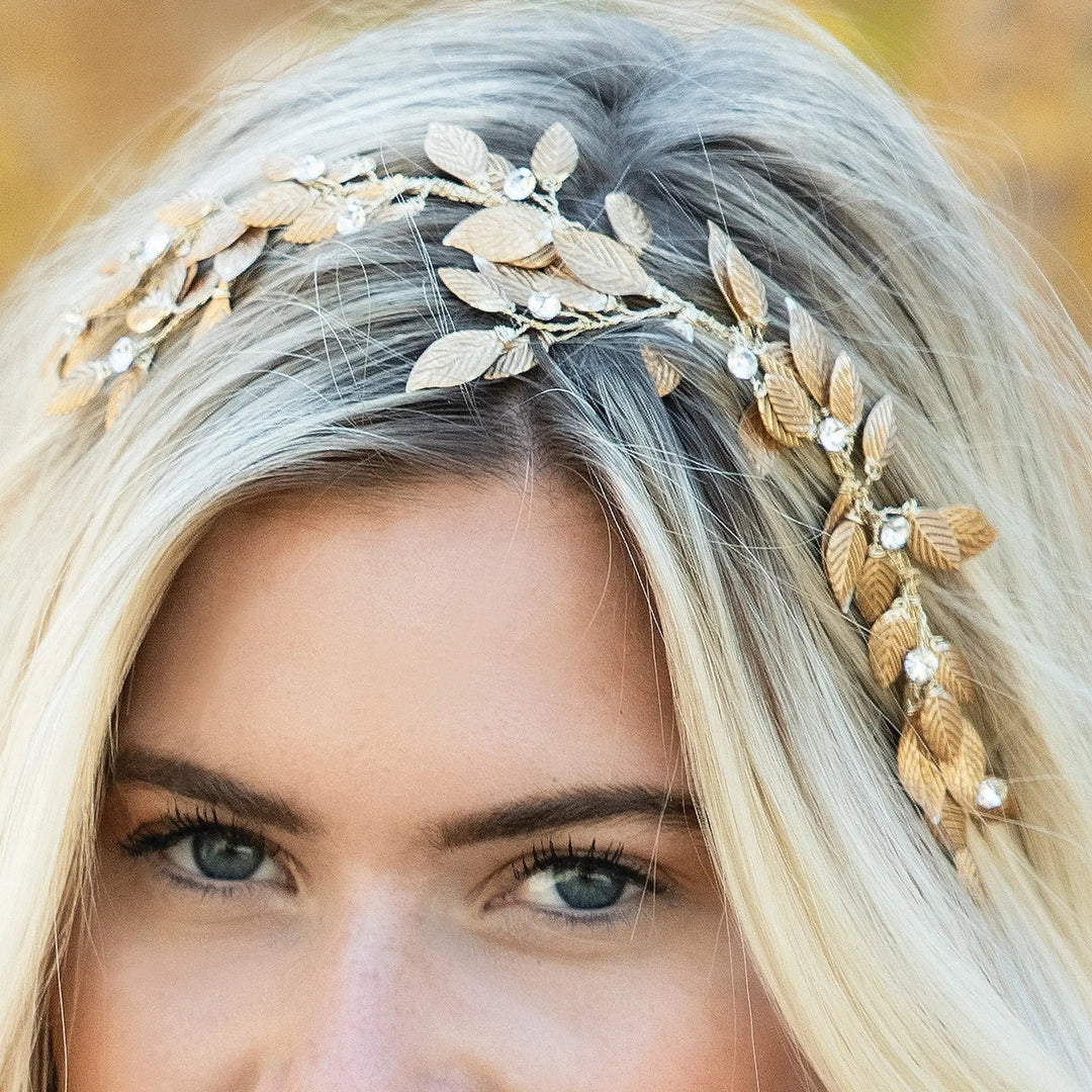 BIJOU DE CHEVEUX JUPITER – LIANE DE CRISTAUX ET FEUILLES Ivory and co