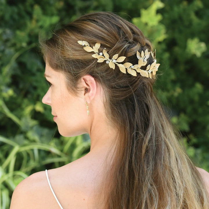 BIJOU DE CHEVEUX JUPITER – LIANE DE CRISTAUX ET FEUILLES Ivory and co
