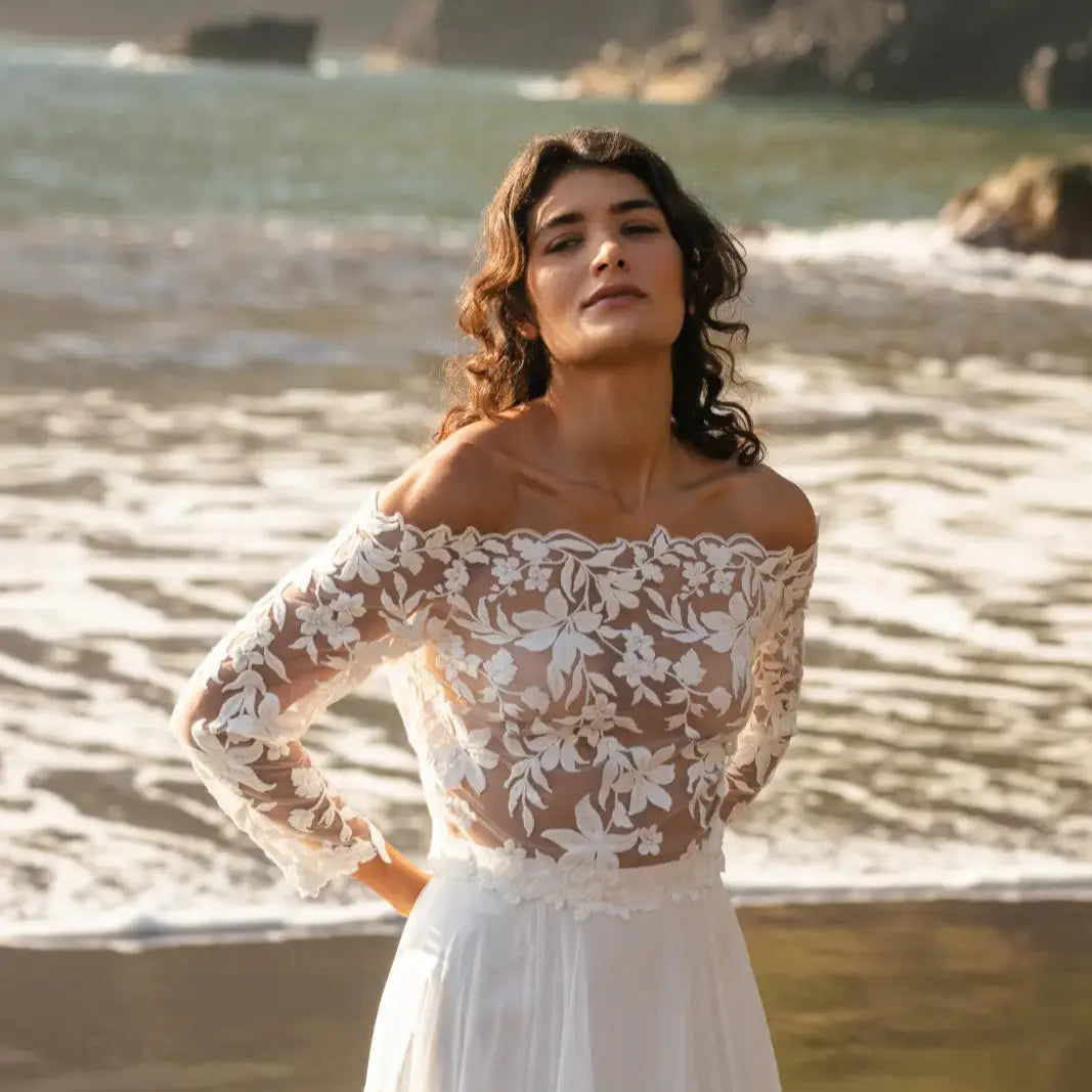 BOLÉRO DE MARIÉE DENTELLE FLORALE À PAILLETTES - MONICA BK128 Novias