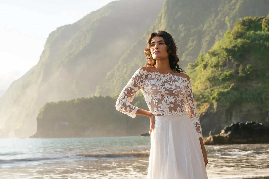 BOLÉRO DE MARIÉE DENTELLE FLORALE À PAILLETTES - MONICA BK128 Novias