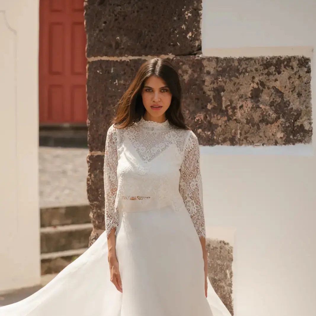 BOLÉRO DE MARIÉE EN DENTELLE IVOIRE  MANCHES 3/4 MIRIAM BK132 Novias