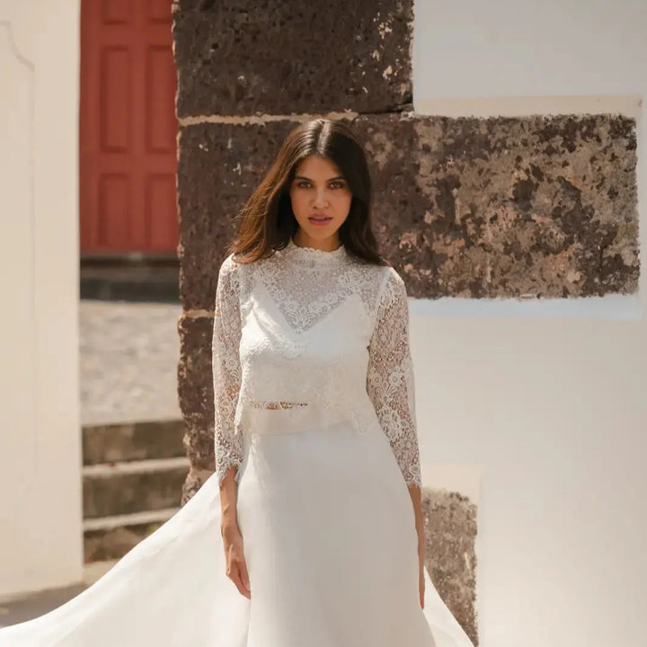 BOLÉRO DE MARIÉE EN DENTELLE IVOIRE  MANCHES 3/4 MIRIAM BK132 Novias