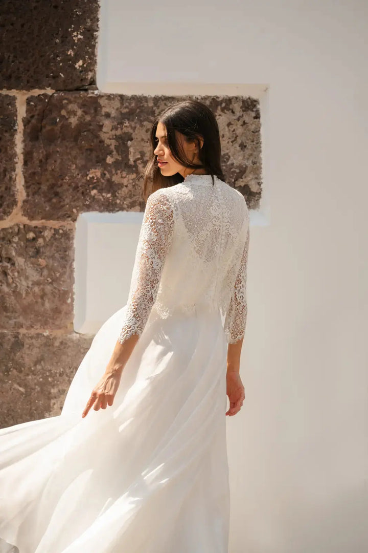 BOLÉRO DE MARIÉE EN DENTELLE IVOIRE  MANCHES 3/4 MIRIAM BK132 Novias