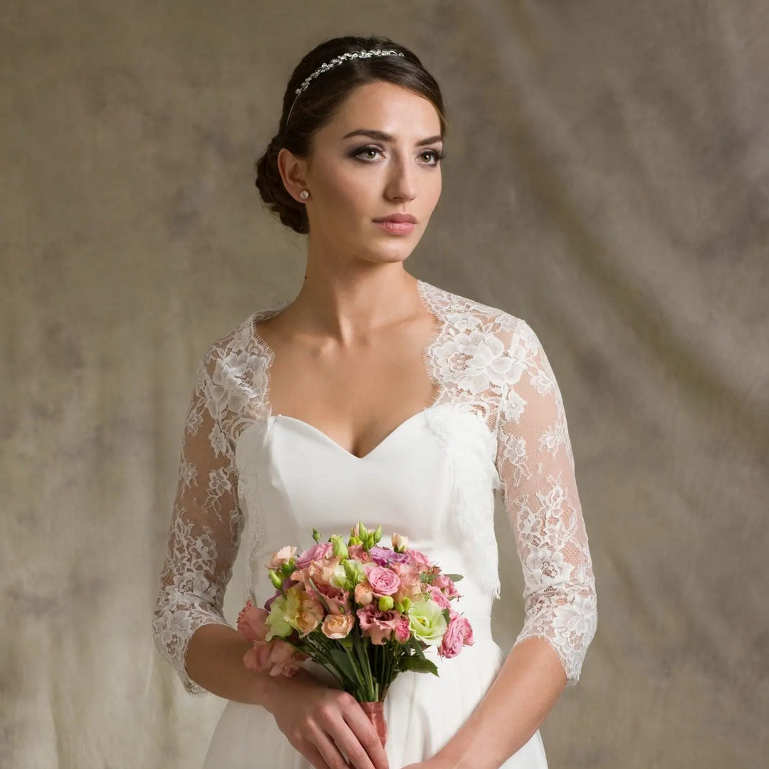 BOLÉRO DE MARIÉE GABRIELLE BK65 EN DENTELLE FRANÇAISE – IVOIRE Novias