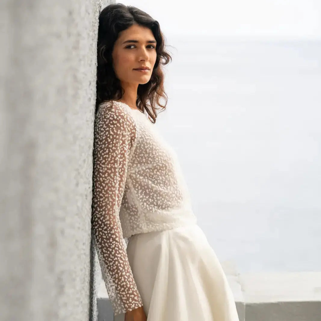 BOLÉRO DE MARIÉE TULLE À POIS MANCHES LONGUES - MAGGIE BK129 Novias