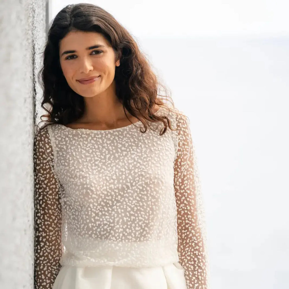 BOLÉRO DE MARIÉE TULLE À POIS MANCHES LONGUES - MAGGIE BK129 Novias