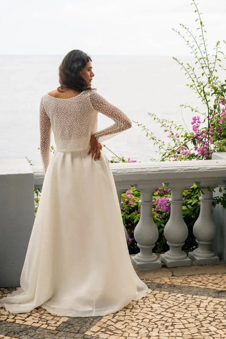 BOLÉRO DE MARIÉE TULLE À POIS MANCHES LONGUES - MAGGIE BK129 Novias