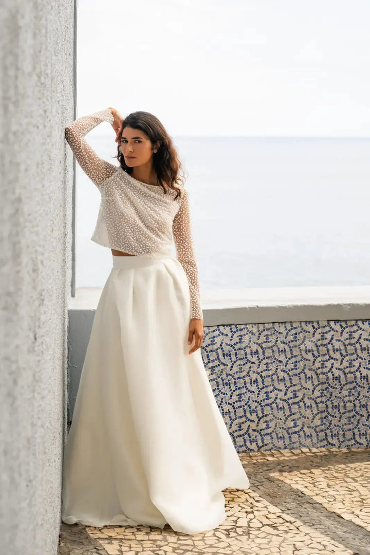 BOLÉRO DE MARIÉE TULLE À POIS MANCHES LONGUES - MAGGIE BK129 Novias
