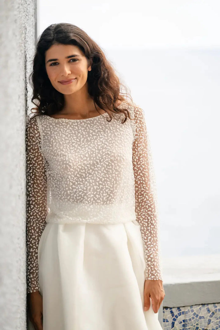 BOLÉRO DE MARIÉE TULLE À POIS MANCHES LONGUES - MAGGIE BK129 Novias