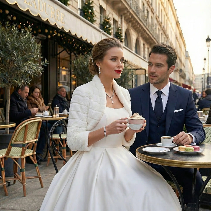 BOLÉRO EN FOURRURE MANCHES 3/4 E304 BIANCO EVENTO