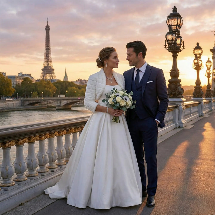 BOLÉRO EN FOURRURE MANCHES 3/4 E304 BIANCO EVENTO