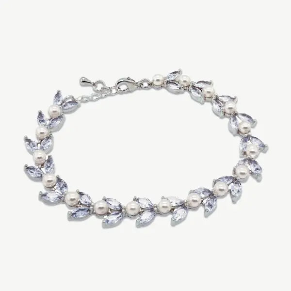 BOSTON – BRACELET FEUILLAGE CRISTAUX & PERLES Ivory and co