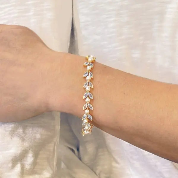 BOSTON – BRACELET FEUILLAGE CRISTAUX & PERLES Ivory and co