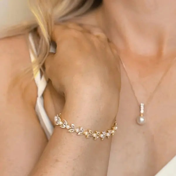 BOSTON – BRACELET FEUILLAGE CRISTAUX & PERLES Ivory and co