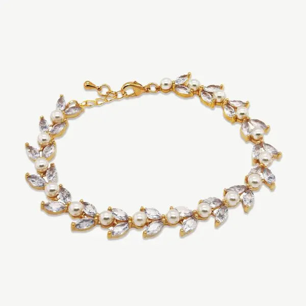 BOSTON – BRACELET FEUILLAGE CRISTAUX & PERLES Ivory and co