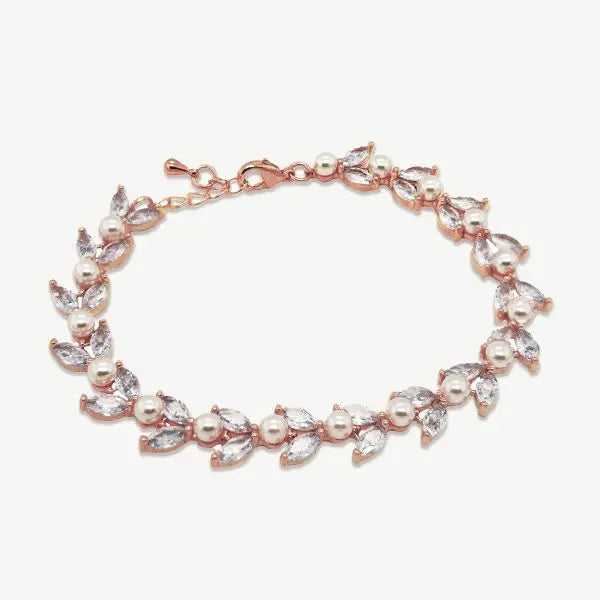 BOSTON – BRACELET FEUILLAGE CRISTAUX & PERLES Ivory and co