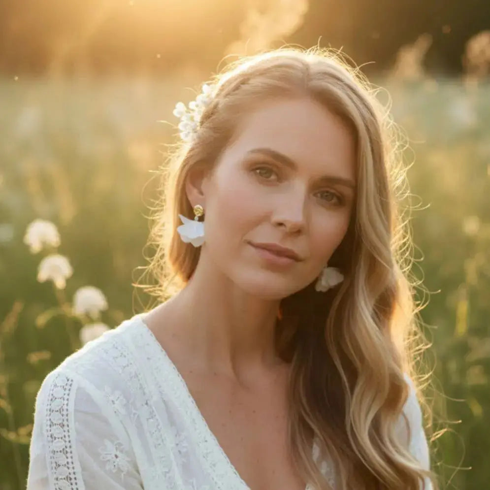 Boucles d'oreilles volutes- bijoux florale tissu blanc. : Argent L'atelier du 6