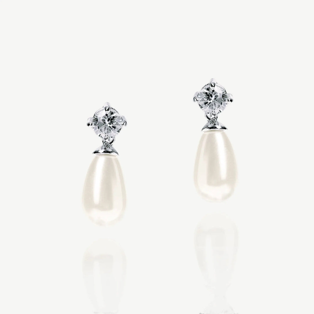 BOUCLES D’OREILLES IMPERIAL PEARL – GOUTTE CRISTAL & PERLE | RHODIUM Ivory and co