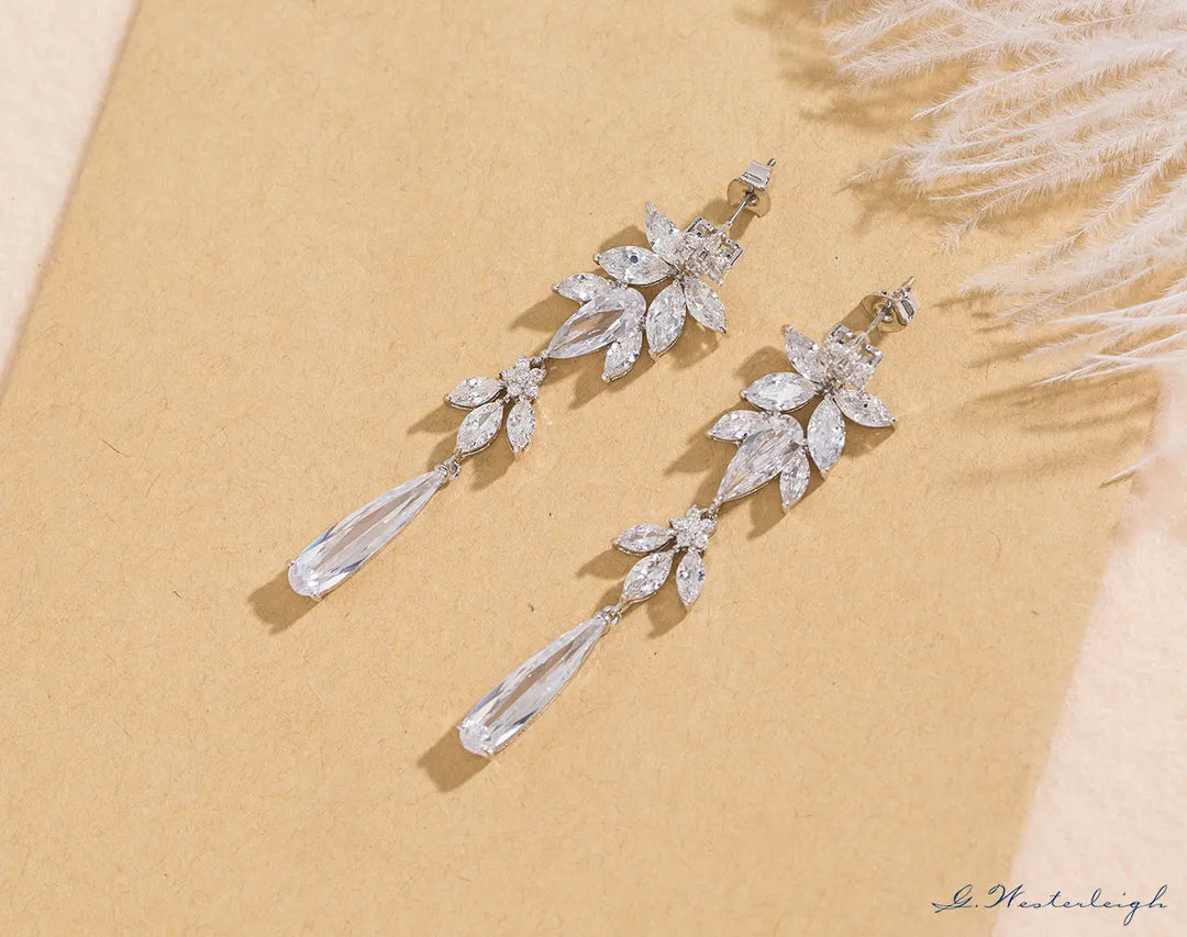 BOUCLES D’OREILLES LONGUES PENDANTES MARIÉE ZIRCONIUM ÉLÉGANTES – EO8573 Mas Accessoires