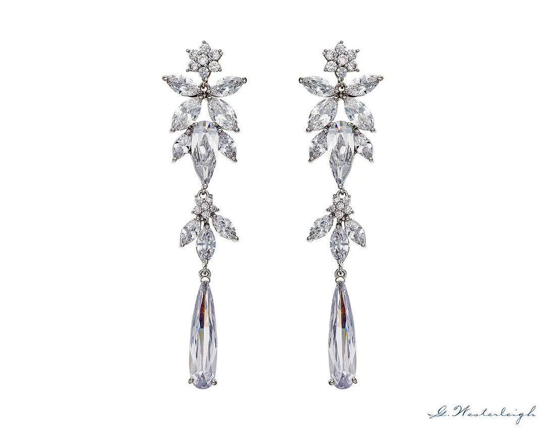 BOUCLES D’OREILLES LONGUES PENDANTES MARIÉE ZIRCONIUM ÉLÉGANTES – EO8573 Mas Accessoires